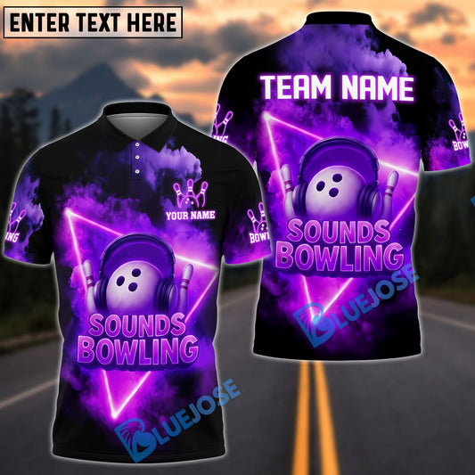 BlueJose Bowling Sounds Neon DJ Style Customized Name, Team Name 3D Shirt (4 Colors)