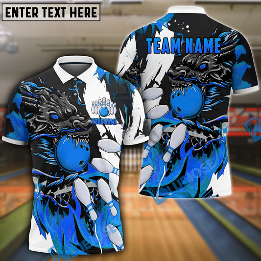 BlueJoses Bowling And Pins Dragon Flame Pattern Customized Name 3D Shirt ( 6 Colors)