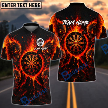 BlueJose Darts Four Fire Skull Dartboard Personalized Name, Team Name Unisex Shirt (4 Colors)