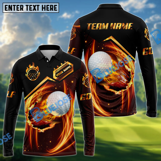 BlueJose Premium Golden Fire Golf Ball Personalized Name, Team Name 3D Shirt