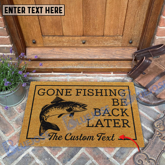 BlueJose Gone Fishing Be Back Later Trout Fishing Custom Name Coir Doormat