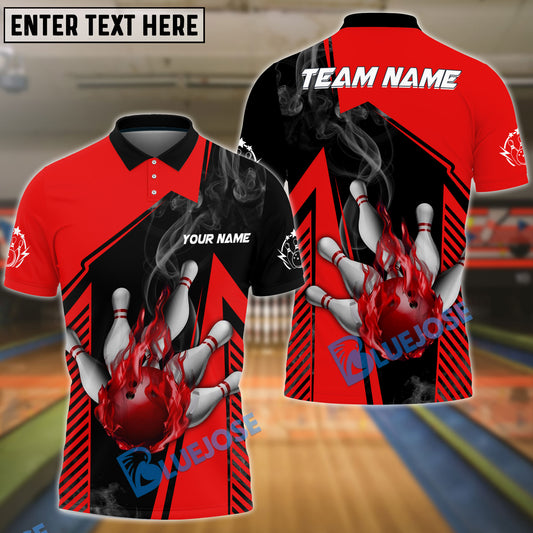 BlueJose Bowling And Pins Smokey Flame Customized Name 3D Shirt (4 Colors)