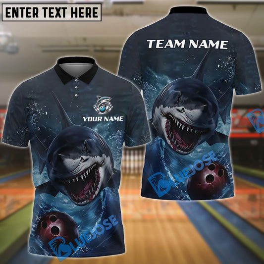 BlueJose Bowling Shark  Customized Name, Team Name 3D Shirt