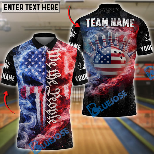 BlueJose Bowling We The People USA Fire Smoke Punisher Skull Design Personalized Name, Team Name 3D Shirt