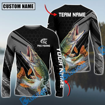 Bluejose Pike Fishing Sport Jersey Personalized Name Long Sleeve Shirt