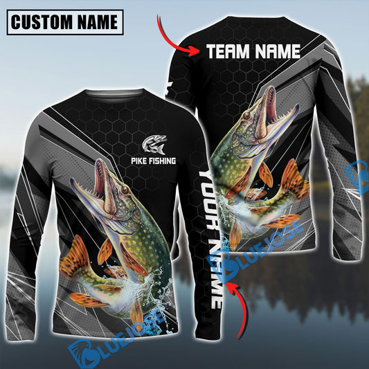 Bluejose Pike Fishing Sport Jersey Personalized Name Long Sleeve Shirt
