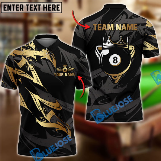 BlueJose Billiards Ball 8 King Golden Premium Personalized Name, Team Name Shirt (4 Colors)