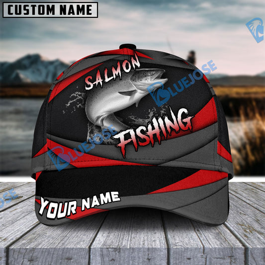 BlueJose Personalized Salmon Fishing Red Gray Spinning Pattern Classic Cap