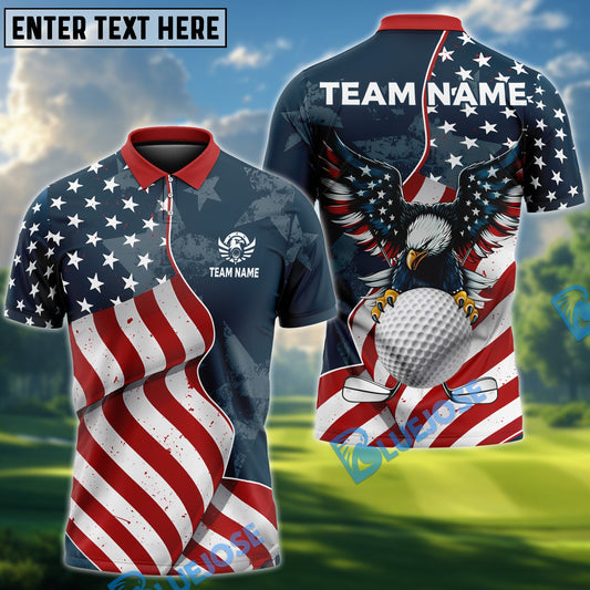 BlueJose Patriotic Golf Shirt American Eagle Customized Name, Team Name 3D Shirts