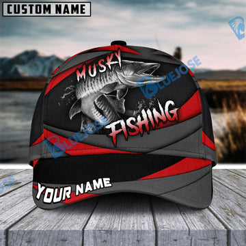 BlueJose Personalized Musky Fishing Red Gray Spinning Pattern Classic Cap