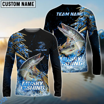 Bluejose Musky Fishing Hooked Jump Splash Custom Name & Team Name 3D Shirts