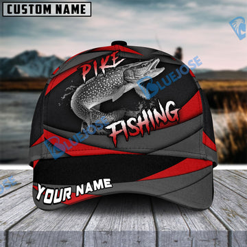 BlueJose Personalized Pike Fishing Red Gray Spinning Pattern Classic Cap