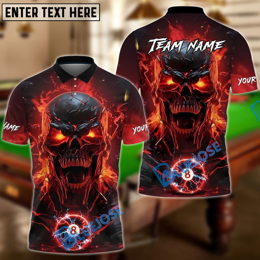 BlueJose Billiards 8 Ball Skull Hellfire Rage Personalized Name, Team Name Unisex Shirt (4 Colors)