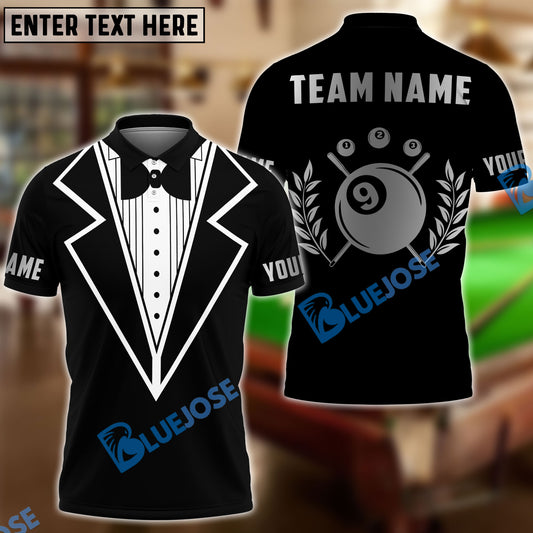 BlueJose Billiards Ball 9 Tuxedo Crown Black Customized Name, Team Name 3D Shirt