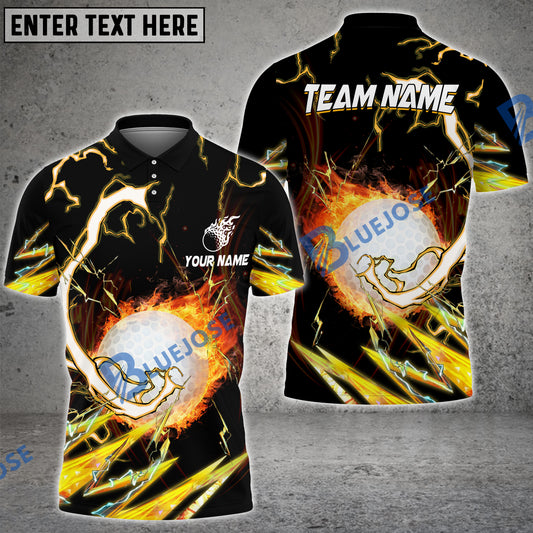BlueJose Fire Golf Ball Yellow Thunder Personalized Name, Team Name 3D Shirt