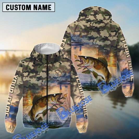 BlueJose Walleye Fishing Camo Pattern Personalized Windbreaker Jacket