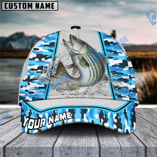 BlueJose Personalized Striped Bass Fishing Light Blue Camo Sport Classic Cap