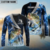 Bluejose Bass Fishing Blue Fire Splash Custom Name & Team Name 3D Shirts