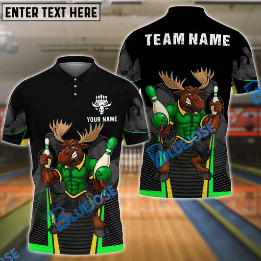 BlueJose Bowling And Pins Moose Warrior Customized Name, Team Name 3D Shirt (4 Colors)