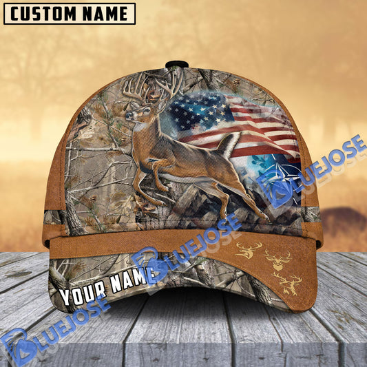 BlueJose Deer Hunting USA Flag Multicolor Personalized Cap