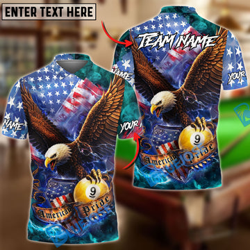 BlueJose Billiards 9 Ball American Eagle Flag Lightning Shield Personalized Shirt