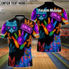 BlueJose Bowling And Pins Neon Cat Pattern Customized Name, Team Name 3D Shirt (4 Colors)