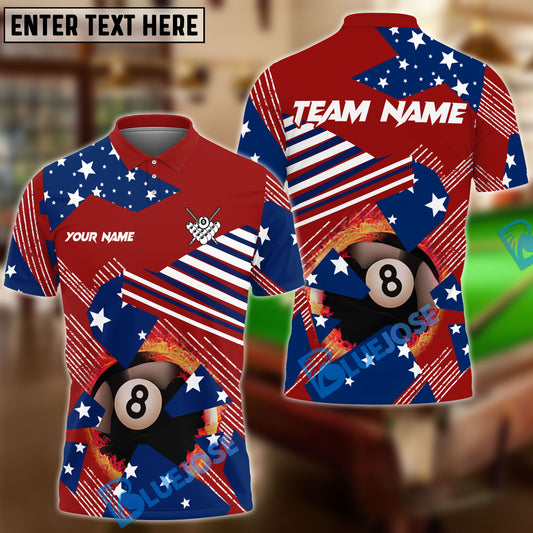 BlueJose Billiards Ball 8 Proud American Flag Pattern Personalized Name, Team Name Unisex Shirt ( 4 Colors )