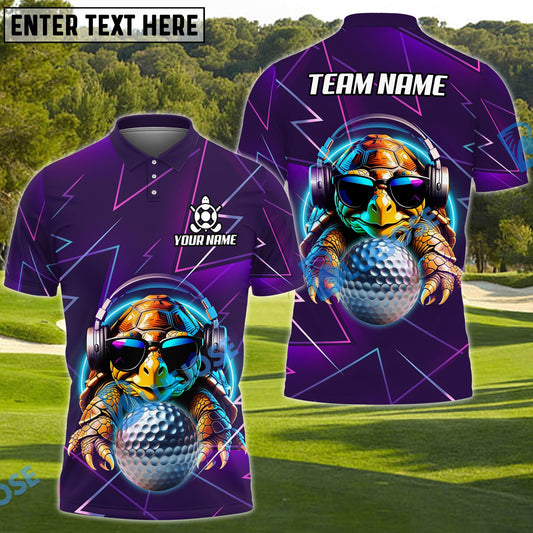 BlueJose Neon DJ Turtle Golf Customized Name, Team Name 3D Shirts