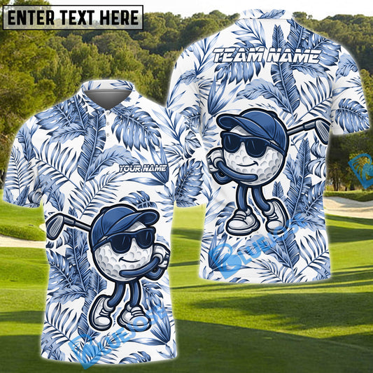BlueJose Funny Golf Ball Tropical Leaf Customized Name, Team Name 3D Shirts (4 Colors)
