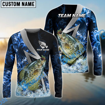 Bluejose Crappie Fishing Blue Fire Splash Custom Name & Team Name 3D Shirts