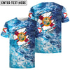 BlueJose Blue Sea Wave Ocean Camo Florida Flag Custom Name Fishing Shirt