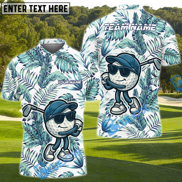 BlueJose Funny Golf Ball Tropical Leaf Customized Name, Team Name 3D Shirts (4 Colors)