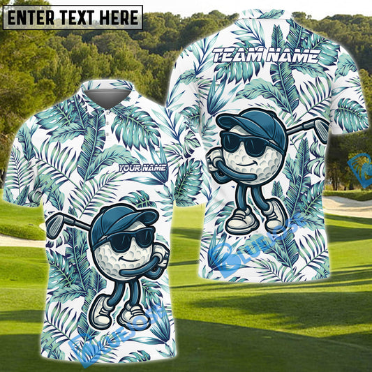 BlueJose Funny Golf Ball Tropical Leaf Customized Name, Team Name 3D Shirts (4 Colors)