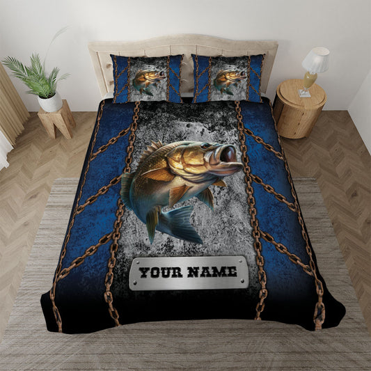 BlueJose Bass Fishing Fishing Rusty Chains Personalized Bedding Set
