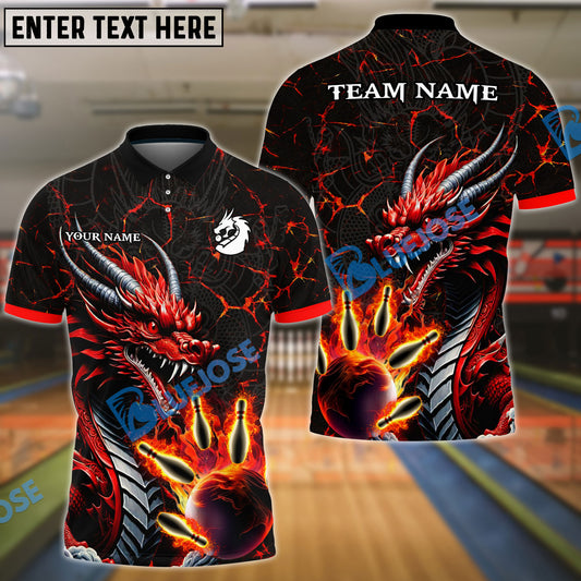 BlueJose Bowling And Pins Fire Eastern Dragon Customized Name 3D Shirt (4 Colors)