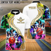 BlueJose Bowling And Pins White Multicolor Golden Smoke Pattern Personalized Name, Team Name Shirt