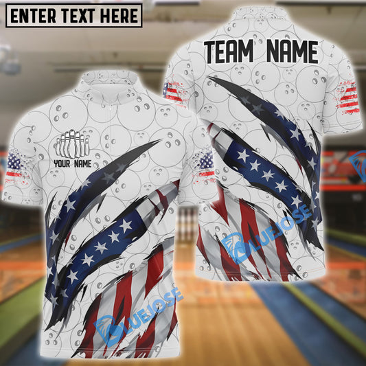 BlueJose Bowling US Flag Ball Pattern Customized Name, Team Name 3D Shirt