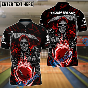 BlueJose Bowling And Pins Reaper Flame Customized Name 3D Shirt (4 Colors)