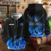 BlueJose Billiards 8-Ball Fire Pattern Blue Shirt For Kids