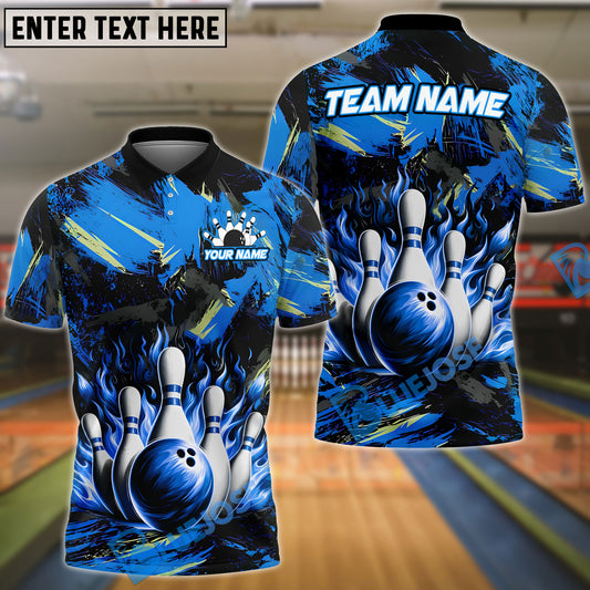 BlueJose Bowling And Pins Neon Flame Customized Name 3D Shirt (4 Colors)