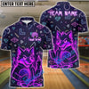 BlueJose Bowling And Pins Neon Angry Wolf Design Customized Name, Team Name 3D Shirt (4 Colors)