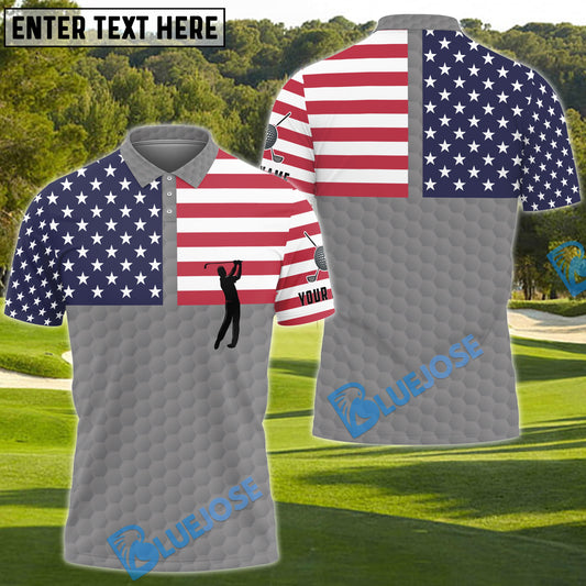 BlueJose Silver Pride American Golf Man Personalized Name 3D Shirt