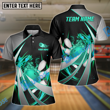 BlueJose Flame Bowling And Pins Tornado Pattern Multicolor Customized Name 3D Shirt for Women