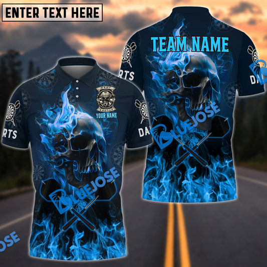 BlueJose Darts Flame Skull Master Personalized Name, Team Name Shirt (4 Colors)