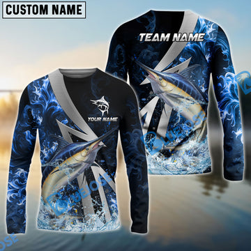 Bluejose Marlin Fishing Blue Fire Splash Custom Name & Team Name 3D Shirts