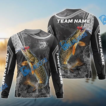 Bluejose Pike Fishing Gray Camo Sport Custom Name & Team Name 3D Shirts