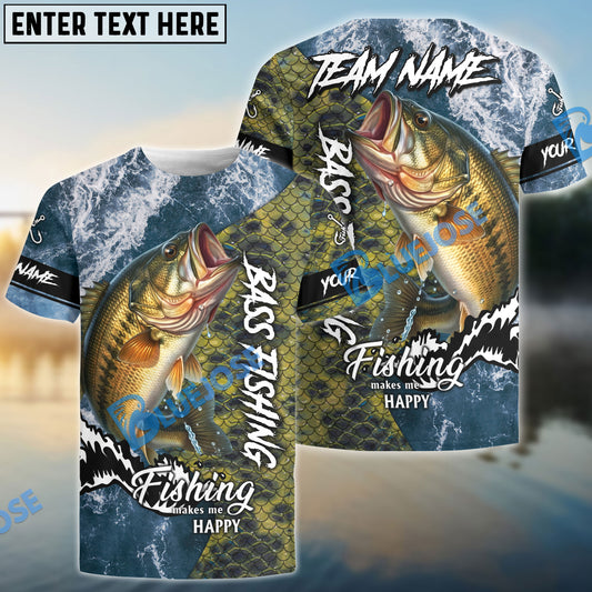 Bluejose Bass Fishing Skin Seawave Custom Name & Team Name 3D Shirts