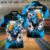 BlueJose Bowling & Pins Beer Party Funny Cartoon Customized Name, Team Name 3D Shirt (6 Colors)