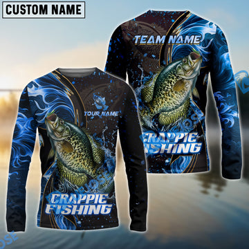 Bluejose Crappie Fishing Blue Flame Smoke Line Premium Style Sport Custom Name & Team Name 3D Shirts