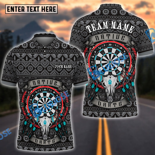 BlueJose Darts Native American Skull 2 Personalized Name, Team Name Shirt